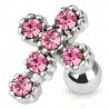 Cartilage hélix, tragus 73 - Croix multiples cristaux roses
