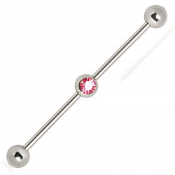 Piercing industriel 86 - Cristal rose au centre de la barre