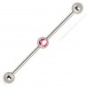 Piercing industriel 86 - Cristal rose au centre de la barre