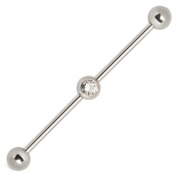 Piercing industriel 86 - Cristal transparent au centre de la barre