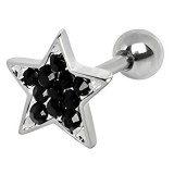 Cartilage hélix, tragus 94 - Multiples cristaux étoile noire