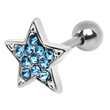 Cartilage hélix, tragus 94 - Multiples cristaux étoile bleu-clair