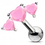 Cartilage hélix, tragus 96 - Trois cœurs roses