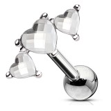 Cartilage hélix, tragus 96 - Trois cœurs transparents