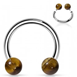 Piercing micro-circulaire 36 - Deux boules en œil de tigre