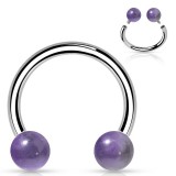 Piercing micro-circulaire 36 - Deux boules en améthyste