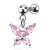Cartilage hélix, tragus 161 - Papillon pendant cristal rose
