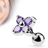 Cartilage hélix, tragus 95 - Fleur en cristal lilas