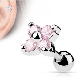 Cartilage hélix, tragus 95 - Fleur en cristal rose