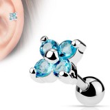 Cartilage hélix, tragus 95 - Fleur en cristal bleu-clair