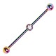 Piercing industriel 95 - Plaqué-titane rainbow boule cristal au centre