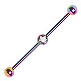 Piercing industriel 95 - Plaqué-titane rainbow boule cristal au centre