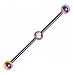 Piercing industriel 95 - Plaqué-titane rainbow boule cristal au centre