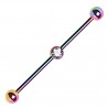 Piercing industriel 95 - Plaqué-titane rainbow boule cristal au centre