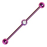Piercing industriel 95 - Plaqué-titane lilas boule cristal au centre