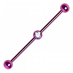 Piercing industriel 95 - Plaqué-titane lilas boule cristal au centre