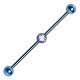 Piercing industriel 95 - Plaqué-titane bleu boule cristal au centre