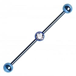 Piercing industriel 95 - Plaqué-titane bleu boule cristal au centre