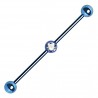 Piercing industriel 95 - Plaqué-titane bleu boule cristal au centre
