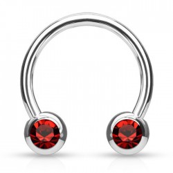 Piercing micro-circulaire 115 - Boule cristal rouge de face