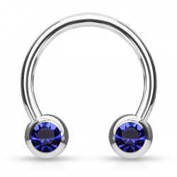 Piercing micro-circulaire 115 - Boule cristal bleu de face