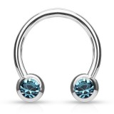 Piercing micro-circulaire 115 - Boule cristal bleu-clair de face