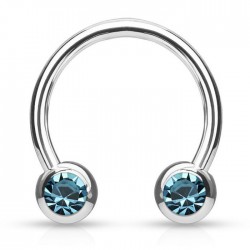 Piercing micro-circulaire 115 - Boule cristal bleu-clair de face