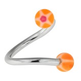 Piercing micro-spirale 16 - Boules étoiles oranges et roses