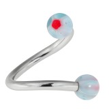 Piercing micro-spirale 16 - Boules étoiles bleu-clair et rouges