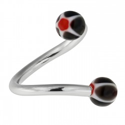 Piercing micro-spirale 16 - Boules étoiles noires et rouges