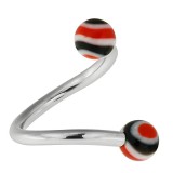 Piercing micro-spirale 15 - Boules striées rouges et noires