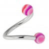 Piercing micro-spirale 15 - Boules striées rouges et lilas