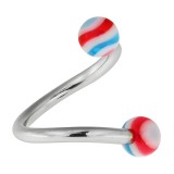 Piercing micro-spirale 15 - Boules striées bleues et rouges