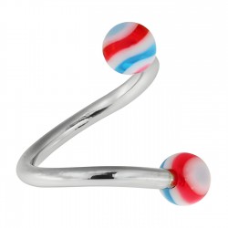 Piercing micro-spirale 15 - Boules striées bleues et rouges