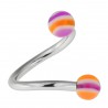 Piercing micro-spirale 15 - Boules striées lilas et oranges