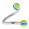 Piercing micro-spirale 15 - Boules striées bleu-clair et vertes