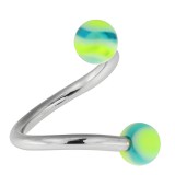 Piercing micro-spirale 15 - Boules striées bleues et vertes