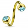 Piercing micro-spirale 22 - Plaqué-or cristal bleu-clair