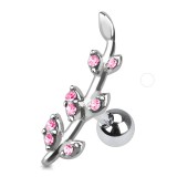 Cartilage hélix, tragus 175 - Feuille avec cristaux roses