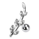 Cartilage hélix, tragus 175 - Feuille avec cristaux transparents