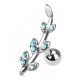 Cartilage hélix, tragus 175 - Feuille avec cristaux bleu-clair