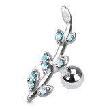 Cartilage hélix, tragus 175 - Feuille avec cristaux bleu-clair