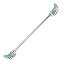 Piercing industriel 127 - Ailes avec cristaux bleu-clair