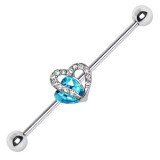 Piercing industriel 180 - Coeur bleu-clair et strass