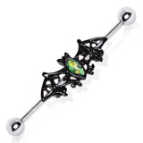 Piercing industriel 178 - Chauve souris noire strass vert-pomme
