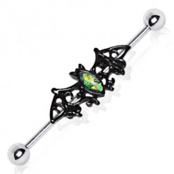 Piercing industriel 178 - Chauve souris noire strass vert-pomme
