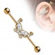 Piercing industriel 162 - Gold-ip rose papillon cristal transparent