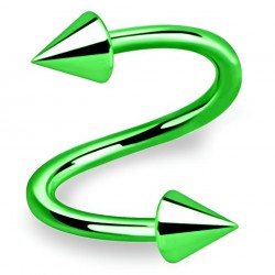 Piercing micro-spirale 41 - Plaqué-titane néon pointes vertes