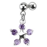 Cartilage hélix, tragus 160 - Etoile pendante cristaux lilas