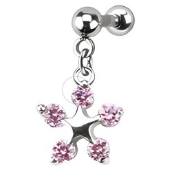 Cartilage hélix, tragus 160 - Etoile pendante cristaux roses
